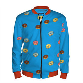 Мужской бомбер 3D с принтом Пончики в Кировске, 100% полиэстер | застегивается на молнию, по бокам два кармана без застежек, по низу бомбера и на воротнике - эластичная резинка | donut | гомер | еда | пончики | симпсон | фаст