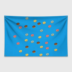 Флаг-баннер с принтом Пончики в Кировске, 100% полиэстер | размер 67 х 109 см, плотность ткани — 95 г/м2; по краям флага есть четыре люверса для крепления | donut | гомер | еда | пончики | симпсон | фаст