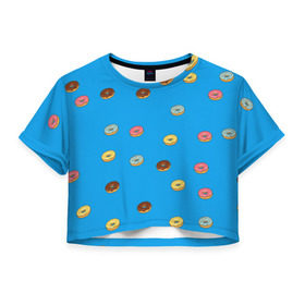Женская футболка 3D укороченная с принтом Пончики в Кировске, 100% полиэстер | круглая горловина, длина футболки до линии талии, рукава с отворотами | donut | гомер | еда | пончики | симпсон | фаст