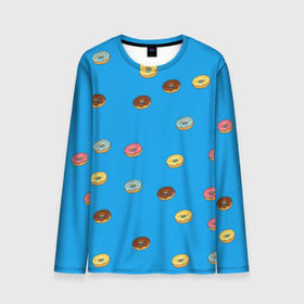 Мужской лонгслив 3D с принтом Пончики в Кировске, 100% полиэстер | длинные рукава, круглый вырез горловины, полуприлегающий силуэт | donut | гомер | еда | пончики | симпсон | фаст
