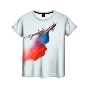 Женская футболка 3D с принтом Самолет Мчс 1 в Кировске, 100% полиэфир ( синтетическое хлопкоподобное полотно) | прямой крой, круглый вырез горловины, длина до линии бедер | армия | армия россии | военная | военная техника | самолет | самолеты | техника
