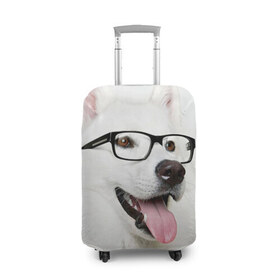Чехол для чемодана 3D с принтом Собака в очках в Кировске, 86% полиэфир, 14% спандекс | двустороннее нанесение принта, прорези для ручек и колес | домашнее | животное | очки | пес | прикол | собака в очках | умный | ученый