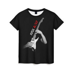 Женская футболка 3D с принтом Рок жив (rock alive) в Кировске, 100% полиэфир ( синтетическое хлопкоподобное полотно) | прямой крой, круглый вырез горловины, длина до линии бедер | rock | рок | рок жив | русский рок