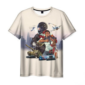 Мужская футболка 3D с принтом GTA 5 в Кировске, 100% полиэфир | прямой крой, круглый вырез горловины, длина до линии бедер | Тематика изображения на принте: auto | grand | gta | online | theft | гта