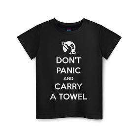 Детская футболка хлопок с принтом Dont panic в Кировске, 100% хлопок | круглый вырез горловины, полуприлегающий силуэт, длина до линии бедер | Тематика изображения на принте: автостопом по галактике