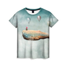 Женская футболка 3D с принтом Кит в Кировске, 100% полиэфир ( синтетическое хлопкоподобное полотно) | прямой крой, круглый вырез горловины, длина до линии бедер | автостопом по галактике | кит