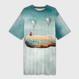 Платье-футболка 3D с принтом Кит в Кировске,  |  | автостопом по галактике | кит