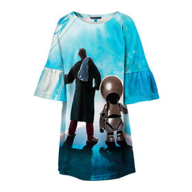 Детское платье 3D с принтом Автостопом по галактике в Кировске, 100% полиэстер | прямой силуэт, чуть расширенный к низу. Круглая горловина, на рукавах — воланы | Тематика изображения на принте: автостопом по галактике