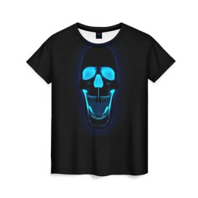 Женская футболка 3D с принтом Весёлый череп в Кировске, 100% полиэфир ( синтетическое хлопкоподобное полотно) | прямой крой, круглый вырез горловины, длина до линии бедер | позитив | прикол | смех | череп | чёрный юмор