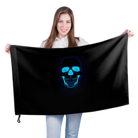 Флаг 3D с принтом Весёлый череп в Кировске, 100% полиэстер | плотность ткани — 95 г/м2, размер — 67 х 109 см. Принт наносится с одной стороны | позитив | прикол | смех | череп | чёрный юмор