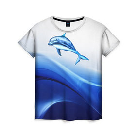 Женская футболка 3D с принтом Дельфин в Кировске, 100% полиэфир ( синтетическое хлопкоподобное полотно) | прямой крой, круглый вырез горловины, длина до линии бедер | Тематика изображения на принте: дельфин | море | рыбка