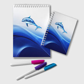 Блокнот с принтом Дельфин в Кировске, 100% бумага | 48 листов, плотность листов — 60 г/м2, плотность картонной обложки — 250 г/м2. Листы скреплены удобной пружинной спиралью. Цвет линий — светло-серый
 | Тематика изображения на принте: дельфин | море | рыбка