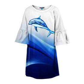 Детское платье 3D с принтом Дельфин в Кировске, 100% полиэстер | прямой силуэт, чуть расширенный к низу. Круглая горловина, на рукавах — воланы | Тематика изображения на принте: дельфин | море | рыбка