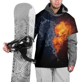 Накидка на куртку 3D с принтом Water and flames heart в Кировске, 100% полиэстер |  | Тематика изображения на принте: вода | огонь огонь и вода | пар | прикольное | разное | сердце