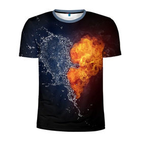 Мужская футболка 3D спортивная с принтом Water and flames heart в Кировске, 100% полиэстер с улучшенными характеристиками | приталенный силуэт, круглая горловина, широкие плечи, сужается к линии бедра | вода | огонь огонь и вода | пар | прикольное | разное | сердце