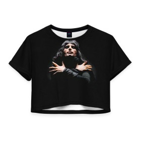 Женская футболка 3D укороченная с принтом Фредди Меркьюри в Кировске, 100% полиэстер | круглая горловина, длина футболки до линии талии, рукава с отворотами | freddie mercury | queen. | автор песен | британский | вокалист | певец | рок группа | фредди меркьюри
