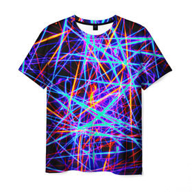 Мужская футболка 3D с принтом Лучи в Кировске, 100% полиэфир | прямой крой, круглый вырез горловины, длина до линии бедер | лазер | лучи | плетение | прикольные | свет | текстуры | яркие