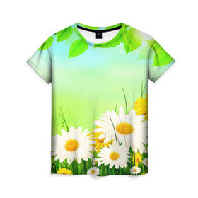 Женская футболка 3D с принтом Полевая ромашка в Кировске, 100% полиэфир ( синтетическое хлопкоподобное полотно) | прямой крой, круглый вырез горловины, длина до линии бедер | лето | цветы