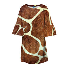 Детское платье 3D с принтом Жирафик в Кировске, 100% полиэстер | прямой силуэт, чуть расширенный к низу. Круглая горловина, на рукавах — воланы | Тематика изображения на принте: жираф | жирафик | текстуры