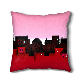 Подушка 3D с принтом Urban pink в Кировске, наволочка – 100% полиэстер, наполнитель – холлофайбер (легкий наполнитель, не вызывает аллергию). | состоит из подушки и наволочки. Наволочка на молнии, легко снимается для стирки | город | розовый