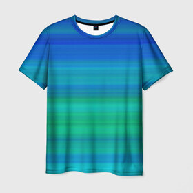 Мужская футболка 3D с принтом Аквамарин в Кировске, 100% полиэфир | прямой крой, круглый вырез горловины, длина до линии бедер | аквамарин | зелёный | море | полосы | синий