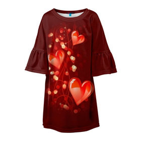 Детское платье 3D с принтом Сердца в Кировске, 100% полиэстер | прямой силуэт, чуть расширенный к низу. Круглая горловина, на рукавах — воланы | love is | девушкам | любовь | сердца