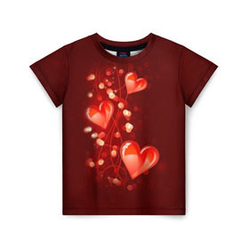 Детская футболка 3D с принтом Сердца в Кировске, 100% гипоаллергенный полиэфир | прямой крой, круглый вырез горловины, длина до линии бедер, чуть спущенное плечо, ткань немного тянется | Тематика изображения на принте: love is | девушкам | любовь | сердца