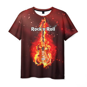 Мужская футболка 3D с принтом Rock`n`Roll в Кировске, 100% полиэфир | прямой крой, круглый вырез горловины, длина до линии бедер | Тематика изображения на принте: rocknroll | гитара | музыка | рок