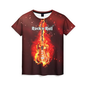 Женская футболка 3D с принтом Rock`n`Roll в Кировске, 100% полиэфир ( синтетическое хлопкоподобное полотно) | прямой крой, круглый вырез горловины, длина до линии бедер | rocknroll | гитара | музыка | рок