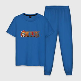 Мужская пижама хлопок с принтом One Piece - logo Ace в Кировске, 100% хлопок | брюки и футболка прямого кроя, без карманов, на брюках мягкая резинка на поясе и по низу штанин
 | ван пис | лого | луффи | мугивара | пираты | эйс