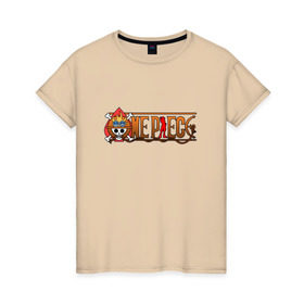 Женская футболка хлопок с принтом One Piece - logo Ace в Кировске, 100% хлопок | прямой крой, круглый вырез горловины, длина до линии бедер, слегка спущенное плечо | ван пис | лого | луффи | мугивара | пираты | эйс