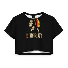 Женская футболка 3D укороченная с принтом Bob Marley в Кировске, 100% полиэстер | круглая горловина, длина футболки до линии талии, рукава с отворотами | bob marley | боб марли | музыка | регги | ямайка