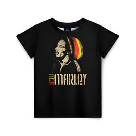 Детская футболка 3D с принтом Bob Marley в Кировске, 100% гипоаллергенный полиэфир | прямой крой, круглый вырез горловины, длина до линии бедер, чуть спущенное плечо, ткань немного тянется | bob marley | боб марли | музыка | регги | ямайка