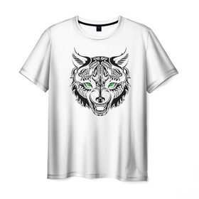Мужская футболка 3D с принтом Татуировка волка в Кировске, 100% полиэфир | прямой крой, круглый вырез горловины, длина до линии бедер | голова волка | животное тотема | тату волка