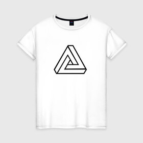 Женская футболка хлопок с принтом Невозможный треугольник в Кировске, 100% хлопок | прямой крой, круглый вырез горловины, длина до линии бедер, слегка спущенное плечо | оптическая иллюзия