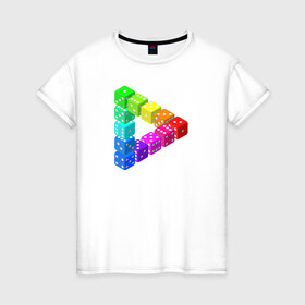 Женская футболка хлопок с принтом Невозможный треугольник в Кировске, 100% хлопок | прямой крой, круглый вырез горловины, длина до линии бедер, слегка спущенное плечо | оптическая иллюзия