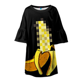 Детское платье 3D с принтом Банан 18+ в Кировске, 100% полиэстер | прямой силуэт, чуть расширенный к низу. Круглая горловина, на рукавах — воланы | Тематика изображения на принте: банан | большой банан | ххх