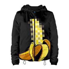Женская куртка 3D с принтом Банан 18+ в Кировске, ткань верха — 100% полиэстер, подклад — флис | прямой крой, подол и капюшон оформлены резинкой с фиксаторами, два кармана без застежек по бокам, один большой потайной карман на груди. Карман на груди застегивается на липучку | банан | большой банан | ххх