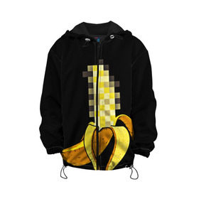Детская куртка 3D с принтом Банан 18+ в Кировске, 100% полиэстер | застежка — молния, подол и капюшон оформлены резинкой с фиксаторами, по бокам — два кармана без застежек, один потайной карман на груди, плотность верхнего слоя — 90 г/м2; плотность флисового подклада — 260 г/м2 | Тематика изображения на принте: банан | большой банан | ххх