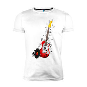 Мужская футболка премиум с принтом Бас-гитара в Кировске, 92% хлопок, 8% лайкра | приталенный силуэт, круглый вырез ворота, длина до линии бедра, короткий рукав | musik | transe | гитара | мелодия | музыка | ноты | транс