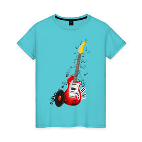Женская футболка хлопок с принтом Бас-гитара в Кировске, 100% хлопок | прямой крой, круглый вырез горловины, длина до линии бедер, слегка спущенное плечо | musik | transe | гитара | мелодия | музыка | ноты | транс