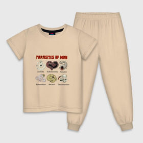 Детская пижама хлопок с принтом Паразиты человека в Кировске, 100% хлопок |  брюки и футболка прямого кроя, без карманов, на брюках мягкая резинка на поясе и по низу штанин
 | 