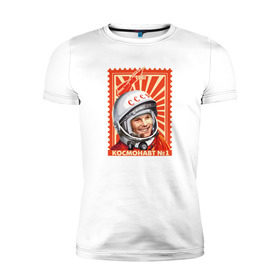 Мужская футболка премиум с принтом Гагарин в Кировске, 92% хлопок, 8% лайкра | приталенный силуэт, круглый вырез ворота, длина до линии бедра, короткий рукав | gagarin | гагарин | космонавт | космос | ракета | ссср