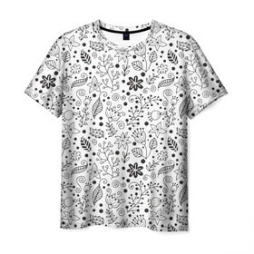 Мужская футболка 3D с принтом Цветочки-травушки в Кировске, 100% полиэфир | прямой крой, круглый вырез горловины, длина до линии бедер | листья | природа | ромашки | цветы