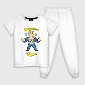 Детская пижама хлопок с принтом Fallout golden gym в Кировске, 100% хлопок |  брюки и футболка прямого кроя, без карманов, на брюках мягкая резинка на поясе и по низу штанин
 | 