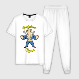 Мужская пижама хлопок с принтом Fallout golden gym в Кировске, 100% хлопок | брюки и футболка прямого кроя, без карманов, на брюках мягкая резинка на поясе и по низу штанин
 | 