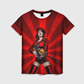 Женская футболка 3D с принтом Red alert в Кировске, 100% полиэфир ( синтетическое хлопкоподобное полотно) | прямой крой, круглый вырез горловины, длина до линии бедер | девушка | оружие | снайпер | ссср