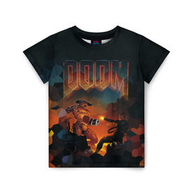 Детская футболка 3D с принтом Doom 2 в Кировске, 100% гипоаллергенный полиэфир | прямой крой, круглый вырез горловины, длина до линии бедер, чуть спущенное плечо, ткань немного тянется | Тематика изображения на принте: минотавр