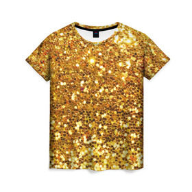Женская футболка 3D с принтом Золотое мерцание в Кировске, 100% полиэфир ( синтетическое хлопкоподобное полотно) | прямой крой, круглый вырез горловины, длина до линии бедер | зеркала | золотая россыпь | золото | золотое | мерцание | свет | яркий