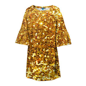 Детское платье 3D с принтом Золотое мерцание в Кировске, 100% полиэстер | прямой силуэт, чуть расширенный к низу. Круглая горловина, на рукавах — воланы | зеркала | золотая россыпь | золото | золотое | мерцание | свет | яркий